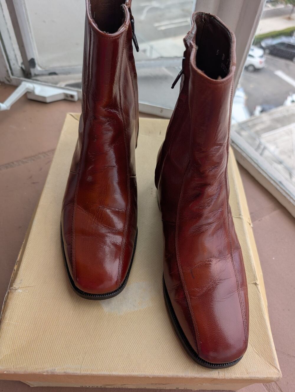 Vintage Florsheim Men's Leather Imperial Cognac Brown 5D Zip Ankle Boots w/box